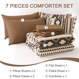 Dinjoy Boho King Size Bed in A Bag 7 Pieces,Brown/Coffee Comforter Set Aztec Striped Fall Bedding Set Bohemian Patchwork Complete Set Geometric Pattern Comforters for Women Men 90"×104" Dinjoy