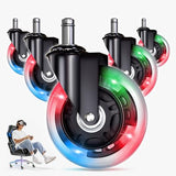 Gaming Office Chair Wheels Replacement — 3″ Heavy Duty Caster Wheels for Desk Chairs, Smooth Rolling Chair Casters, Safe for Hard Floors and Low Carpets, Universal Fit (Set of 5, RGB) BuffMod