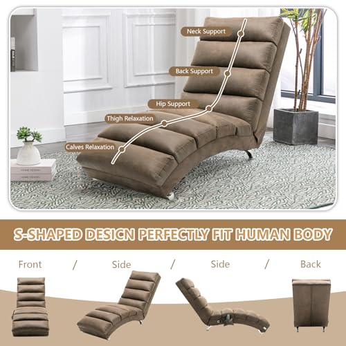 Chaise Lounge Chair Indoor, Upholstered Massage Chair with 5 Modes, Ergonomic Electric Recliner Chair, Modern Long Lounger for Office Bedroom or Living Room (Coffee) BAOMKONG