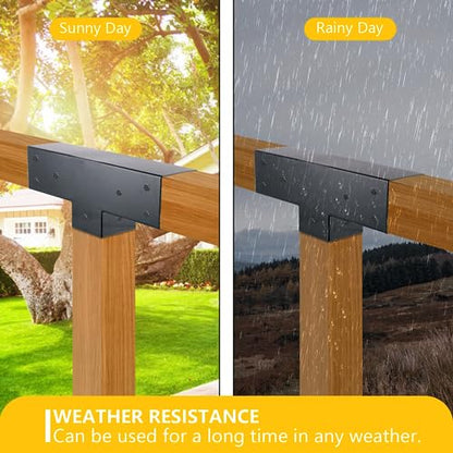 Wilkblck Woodwork Pergola Kit - Elevated Wood Stand T Brackets - Modular Sizing Pergola Brackets Hardware for 4 x 4 Lumber, 2 Pack - WoodArtSupply