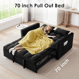 tiramisubest Sleeper Sofa Bed,55'' Convertible Pull Out Couch with Side Pockets,Velvet Fabric Loveseat Sleeper Sofa with Adjustable Backrest for Living Room,Apartment(Black) tiramisubest