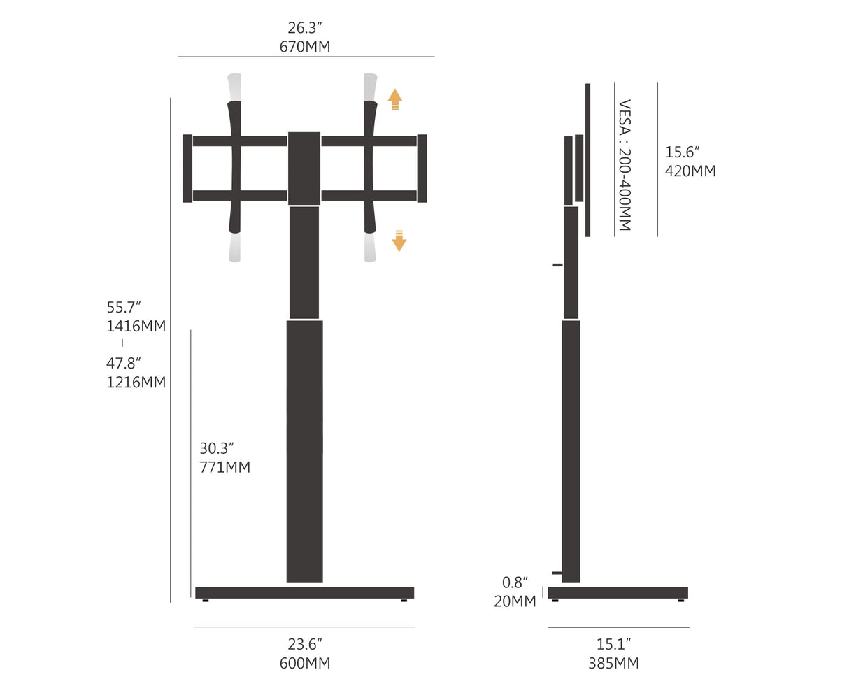 FITUEYES Floor TV Stand for Living Room, Bedroom, Tall Corner TV Stand Mount with Sturdy Wood Base for 32 to 70 Inch TVs, Swivel, Height Adjustable, Holds 40kgs, Black FITUEYES