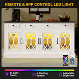 DWVO 65" Buffet Cabinet with 4 Glass Doors Storage, Sideboard Cabinet with 3 Drawers, Coffee Bar with Adjustable Shelves for Kitchen, Living Room, White DWVO