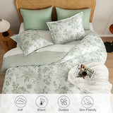 PHF Ultra Soft Floral Duvet Cover King Size, Printed Bedding Set 3 Pieces, Comfy Farmhouse Pattern Duvet Cover Set with 2 Pillow Shams, Zipper Closure and 8 Ties, 104"x90", Flower-Green PHF