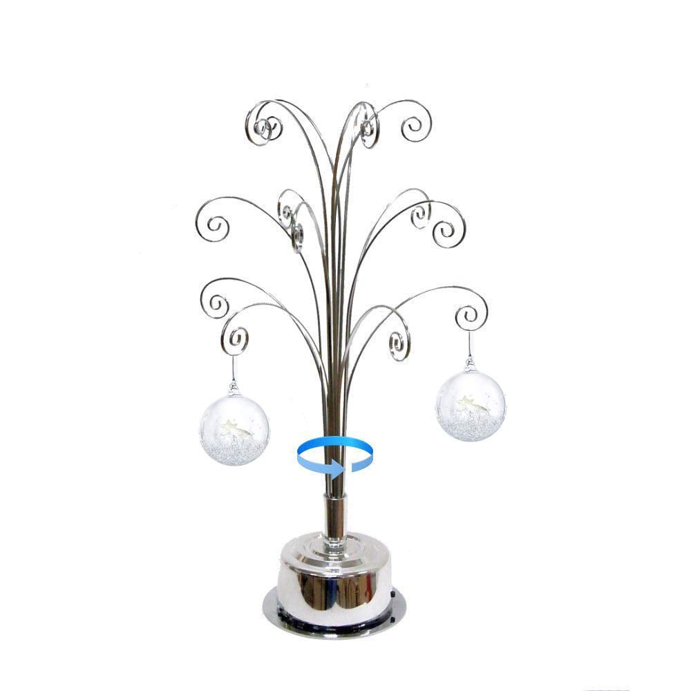 HOHIYA Ornament Tree Display Stand Rotating Holder Hanger 16.75 Inch Wire Hook Hanging Metal for Christmas Swarovski Crystal Glass Decorations Gift Taiwan Made Silver HOHIYA