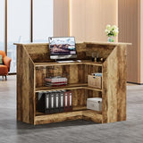 Tribesigns Reception Desk with Storage Shelves, L-Shaped Modern Front Desk, Reception Counter Table for Small Office, Salon, Checkout Office (Brown) Tribesigns
