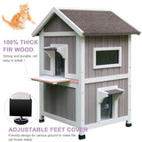 HiCaptain Outdoor Cat House for Feral Cats, Weatherproof Outside Cat Shelter Wooden 2 Story Large Kitty House with Escape Door HiCaptain
