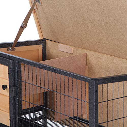 PawHut Rabbit Hutch Elevated Bunny Cage Small Animal Habitat with Metal Frame, No Leak Tray, Mtetal Wire Pan and Openable Water-Resistant Asphalt Roof for Indoor/Outdoor Natural Wood - WoodArtSupply