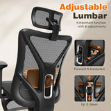 GABRYLLY Ergonomic Office Chair with Footrest, 135° Reclining Desk Chair with Adjustable Lumbar Support,3D Armrest,Headrest & Large Steel Base, 300LBS Heavy Duty Mesh Chair GABRYLLY