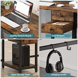 Tribesigns 79 Inch Extra Long Desk, Double Desk with 2 Drawers, Two Person Desk Long Computer Desk with Storage Shelves, Writing Table Study Desk for Home Office, Rustic Brown Tribesigns