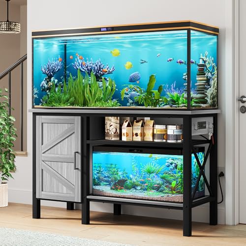 YITAHOME Heavy Duty Metal Aquarium Stand with Power Outlets, 55-75 Gallon Fish Tank Stand with Cabinet Accessories Storage Suitable for Fish Tank, Turtle Tank, 880LBS Capacity, White - WoodArtSupply