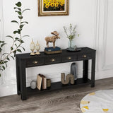 kinbor Long Sofa Table - Black 60 Inch Console Tables for Living Room, Hallway Table with 4 Drawers, Modern Wood Entryway Table with Storge Shelf kinbor