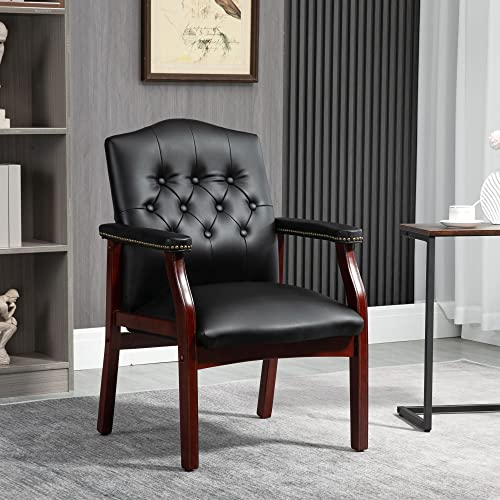 LIFE SKY Leather Armchair for Office Reception - Classic Tufted Guest Chair with Wooden Frame & Brass Nail Head Trim - Professional Waiting Room & Home Study Seating for Consultants LIFE SKY