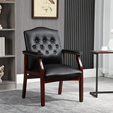 LIFE SKY Leather Armchair for Office Reception - Classic Tufted Guest Chair with Wooden Frame & Brass Nail Head Trim - Professional Waiting Room & Home Study Seating for Consultants LIFE SKY