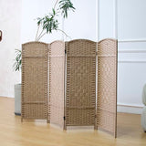 Furnnylane 4 Panel Rattan Divider Short Room Partition Screen,Double Sided Folding Divider for Room Separation,Light Brown,47.2" H x 63" W Furnnylane