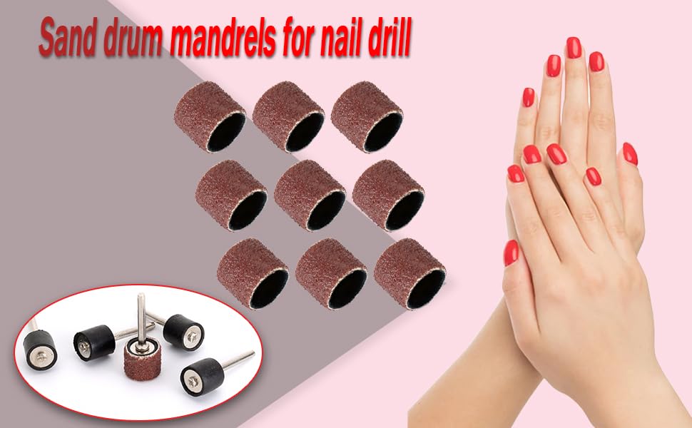 50pcs Sanding Drum Bands 40 Grit with 5pcs Sanding Mandrel Kit Rotary Nail Drill Tool 1/2 Inch Newzoll