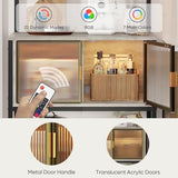 Bestier Retro Grey Oak 5-Tier Multifunctional Bakers Rack with Storage Cabinet & LED Light Bestier