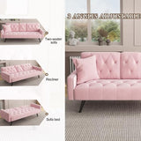 72" Pink Velvet Futon Couch Living Room Couch Bed Convertible Sleeper Sofa Bed with Cup Holder for Bedroom Guest Bed 2 Seater Reclining Sofas Couches with Nailhead Trim for Small Space (Pink) anwickjeff