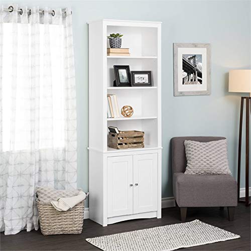Pemberly Row Tall 6 Shelf Bookcase with 2 Shaker Doors in White Pemberly Row