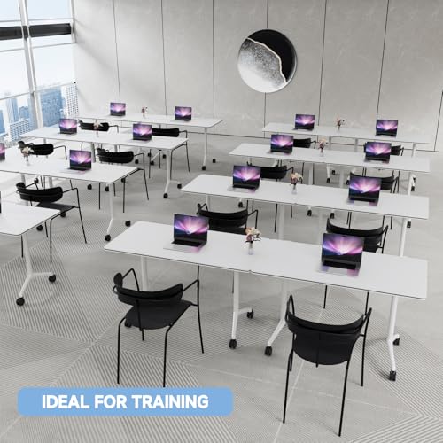 2pcs 47.2 Inch Folding Conference Table with Silent Wheels,Mobile foldable Flip Top Rectangular Meeting Tables for Office Training classroom,Locking Rolling Modular White Desk for Space Saving JFazzruit