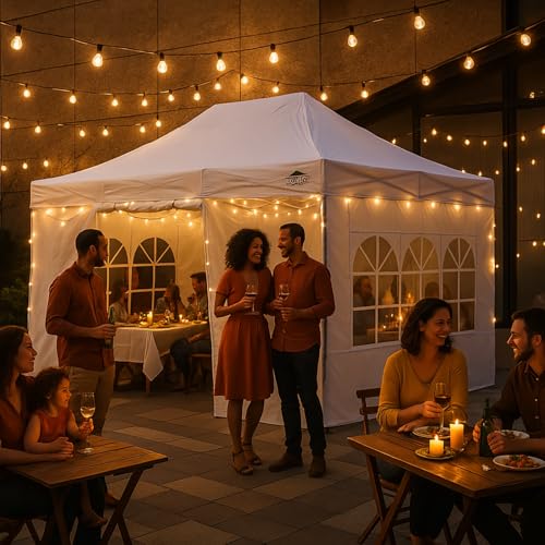 COBIZI 10x15 Pop Up Canopy with 4 Sidewall,Heavy Duty Canopy UPF 50+ All Season Wind Waterproof Commercial Outdoor Wedding Party Tents for Parties Gazebo with Carry Bag(10 x 15 ft White) COBIZI