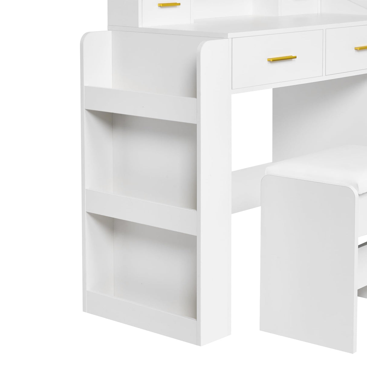 BEWISHOME White Vanity Desk with Mirror and Lights,Large Vanity with 3 Lighting Modes,Drawers,Open Storage,Makeup Vanity Set Makeup Desk Dressing Table,Big Vanity Table with Charging Station FST25W BEWISHOME