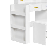 BEWISHOME White Vanity Desk with Mirror and Lights,Large Vanity with 3 Lighting Modes,Drawers,Open Storage,Makeup Vanity Set Makeup Desk Dressing Table,Big Vanity Table with Charging Station FST25W BEWISHOME