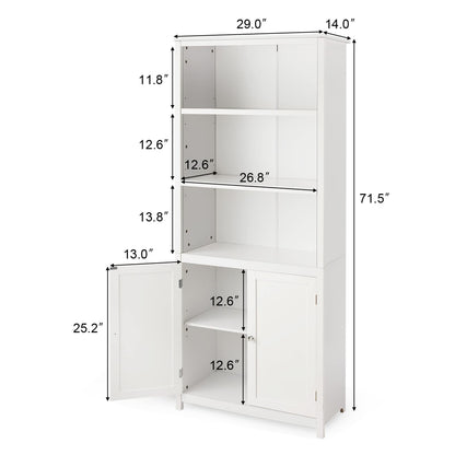 Tangkula Bookcase with Doors, 3 Tier Open Book Shelving, Standing Wooden Display Bookcase with Double Doors, Ideal for Home Bedroom, Living Room,