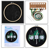 KISSBUTY Full Range of Embroidery Starter Kit with Pattern, Cross Stitch Kit Including Stamped Embroidery Fabric with Pattern, Bamboo Embroidery Hoop, Color Threads and Tool Kit (Hanging Plants)