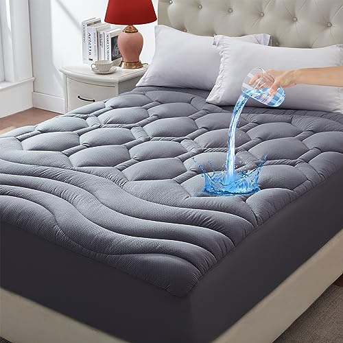 ELVEN HOME Twin Size Mattress Pad Waterproof, Pillow Top Cooling Twin Mattress Topper for Single Bed, Pee Proof Mattress Protector Cover Quilted Fitted with 8-21" Deep Pocket (39x75 inch, Grey) Elven Home