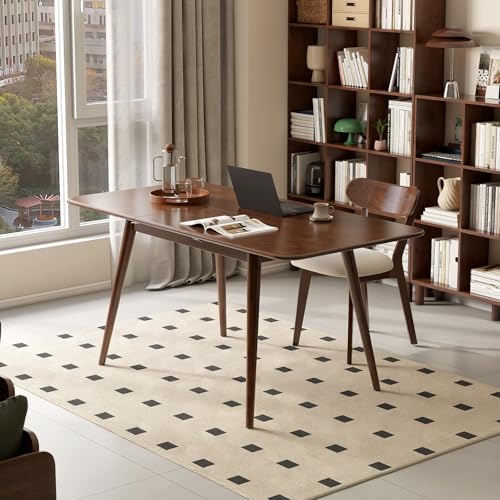 39’’-55’’ Oak Extendable Dining Table and Chairs Set of 4, Solid Wood Folding Kitchen Table, Mid Century Modern Dinner Table for Kitchen, Apartment, Living Room (Walnut 39''-55''+4 Cushion Chairs) Wayshome