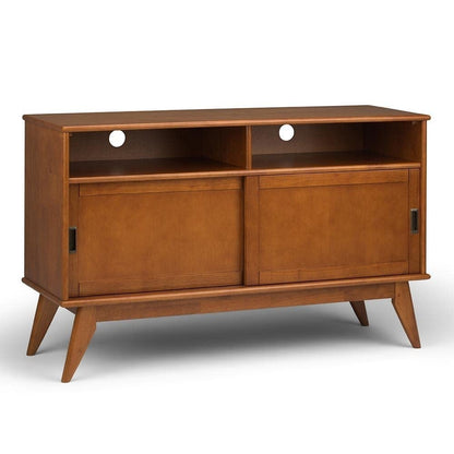 SIMPLIHOME Draper SOLID HARDWOOD 54 Inch Wide Mid Century Modern TV Media Stand in Teak Brown For TVs up to 60 Inches, For the Living Room and Entertainment Center