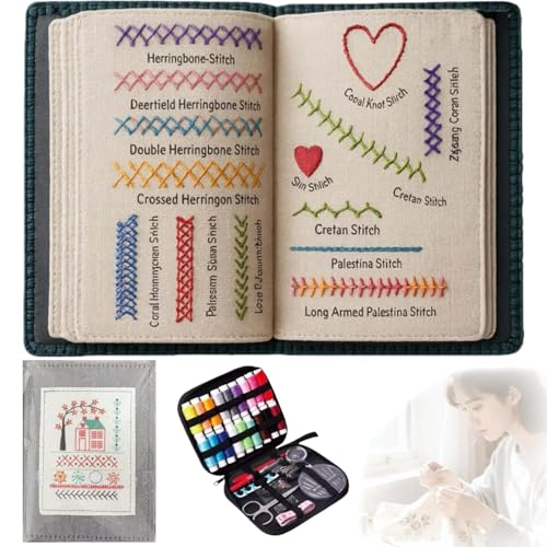 2026 New Upgraded Embroidery Stitch Book Kit,86 PCS Beginner Embroidery Kit, 106 Patterns with Tools & Tutorials, Portable All-in-One Hand Embroidery Book for Adults & DIY Craft Lovers(1 Set)