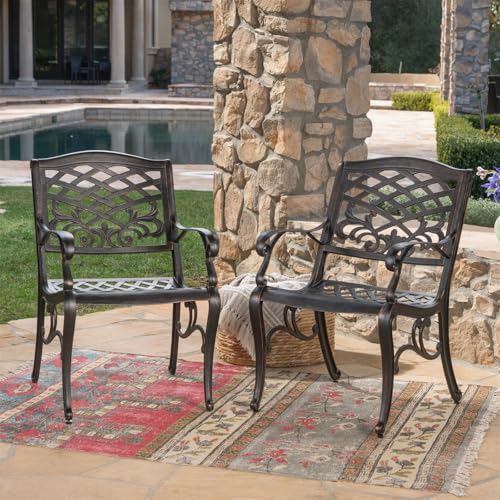 Modern Traditional Armchair, Dining Chair with Floral Decoration and Curved Legs, Outdoor Dining Chair with Lattice Design, Stylish Design, Perfect for The Garden, Backyard and Patio WoodArtSupply