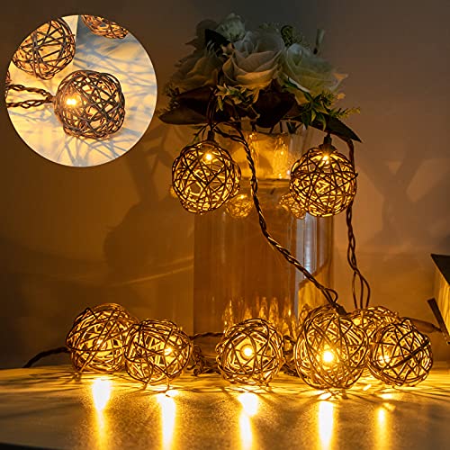 Vigdur Decorative - Rattan Ball String Lights with 10 Led Bulbs Connectable Indoor Outdoor Lantern Lights for Bedroom Wedding Garden Party Backyard Decor,9.84FT Vigdur