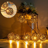 Vigdur Decorative - Rattan Ball String Lights with 10 Led Bulbs Connectable Indoor Outdoor Lantern Lights for Bedroom Wedding Garden Party Backyard Decor,9.84FT Vigdur