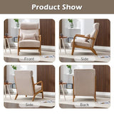 INZOY Mid Century Modern Accent Chair with High Back, Upholstered Living Room Chairs with Waist Cushion, Wood Frame Reading Armchair for Bedroom Sunroom, Beige INZOY