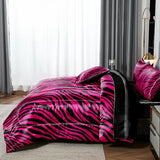 Zebra Print Bedding Set Hot Pink Satin Comforter with Sheets Zebra Stripe Animal Print Africa Wildlife Theme Silk Like Silky Bed in A Bag Black Pink Comforter Sets Bedorm