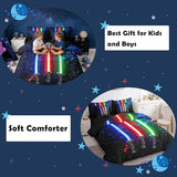 Feelyou 3D Galaxy Lightsaber Comforter Set with Sheets Green Blue Red Lightsaber 7 Piece Bedding Set Full Size for Kids Boys Girls Bedroom Bed Decor Lightsaber Bed in a Bag Neon Lightsaber Bed Set Feelyou
