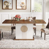 Tribesigns 55" Rectangular Dining Table for 4 to 6 People, Farmhouse Wood Dinner Table for Kitchen, Dining Room & Living Room, Oak Brown & White Tribesigns