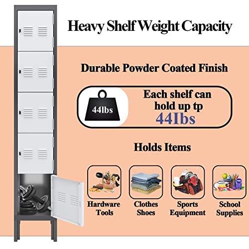 KAER Metal Lockers for Employees,5-tier Storage Locker,Locker Cabinet for Home Gym Office School Garage with Mirror,Screwdriver,Gloves,Unassembled (Grey+White, 5-Tier) - WoodArtSupply