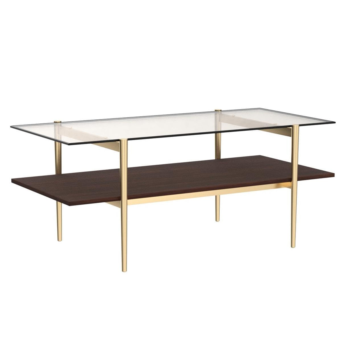 Saint Mossi Tadio Double Layer Glass Coffee Table for Living Room, Brown Glass & Coffee Brown MDF Bottom Shelf SM Saint Mossi