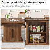 Extendable Dining Room Table for 4-6, 47-65 Inch Rectangle Kitchen Dining Table with Large Storage, Fluted Sliding Door, Expandable Mid Century Modern Dinner Furniture, Living Room, Walnut, Brown Woemtoric