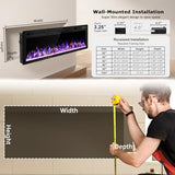 OFIKA Electric Fireplace Inserts Ultra-Thin Freestanding 750/1500W Electric Fireplace Heater Wall Mounted or Recessed Fireplace Electric with Adjustable Multicolor Flame,Timer (72 inch) OFIKA