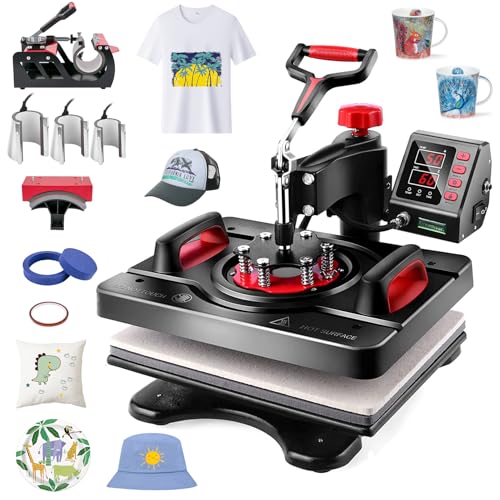 AKEYDIY 8 in 1 Heat Press Machine for T Shirts, 12x15 Swing Away Sublimation Heat Transfer Machine, GeniusPress Shirt Press Machine, Digital Tshirt Press Combo for Hat|Cap|Mug|Plate|Bag|Mouse Pads AKEYDIY