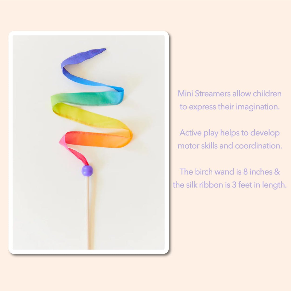 Sarah's Silks Mini Rainbow Streamer - Long Ribbon Wand for Kids, Pretend Play, Dance, Baton Stick Twirling, and Gymnastics Party Favors | 100% Silk and Wood Montessori and Waldorf Toys (1) Sarah's Silks