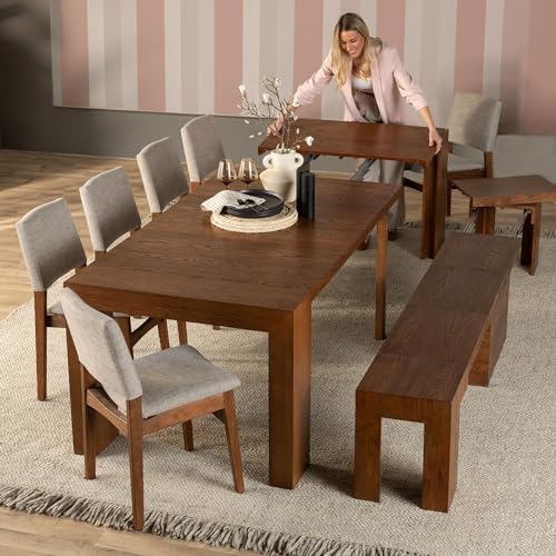 Transformer Table Dining Table Set for 4 to 12, Extendable Wood Dining Table 1 to 10 feet with Extendable Bench - Space Saving Furniture Wood (Brown, Table Only) - WoodArtSupply