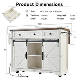 53.7" Farmhouse Kitchen Island with Power Outlet, 2 Sliding Barn Door Kitchen Storage Island with Drop Leaf, Spice Rack Rolling Kitchen Cart on Wheels, for Home, Kitchen and Dining Room, Black HomeGearTech