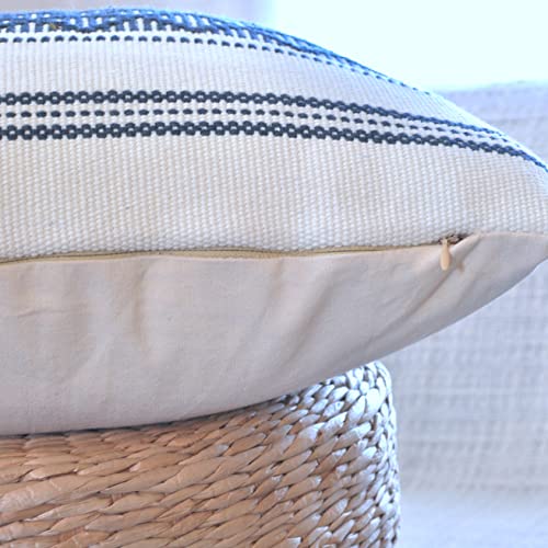 Oveesha Cotton Woven Designer Throw Pillow Cover (Color: Navy Blue/Cream White, 20 x 20 inches) Single Piece/Square Geometric Cushion Cover Oveesha