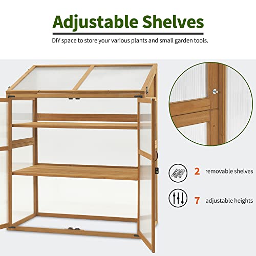 MCombo Cold Frame Greenhouse, Large Wooden Greenhouse Cabinet, Garden Cold Frame with Adjustable Shelves for Outdoor Indoor Use, 1344 (Natural) - WoodArtSupply